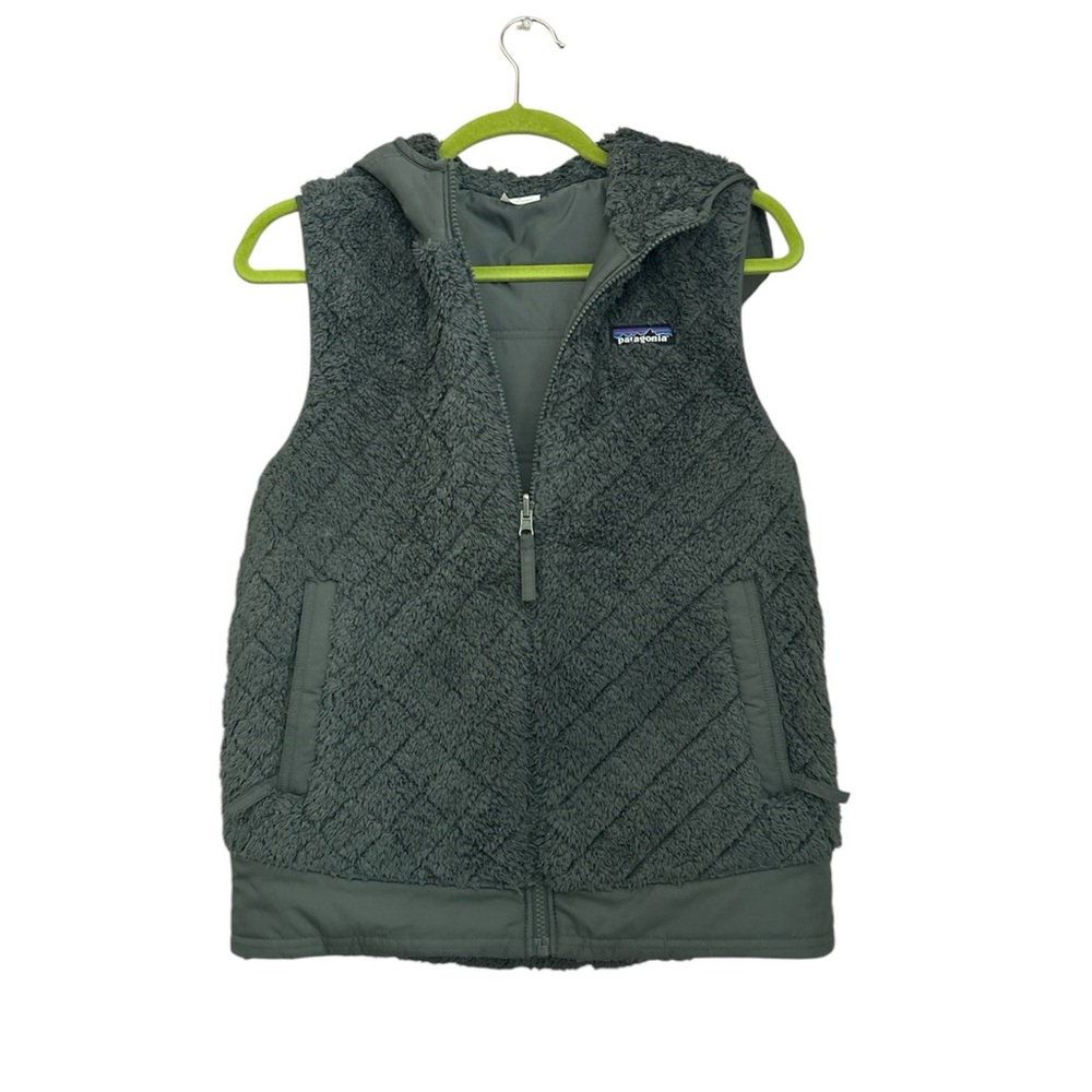 Patagonia Hooded Reversible Gray Vest Zip Closure Cozy Warm Size Small